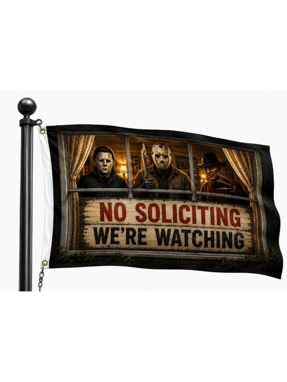 Halloween No Soliciting Flag | Horror Movie Characters | Outdoor Halloween Decor